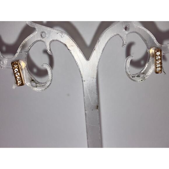 Rhinestone Bar Gold-Tone Stud 3/8" Earrings! - Picture 2 of 4